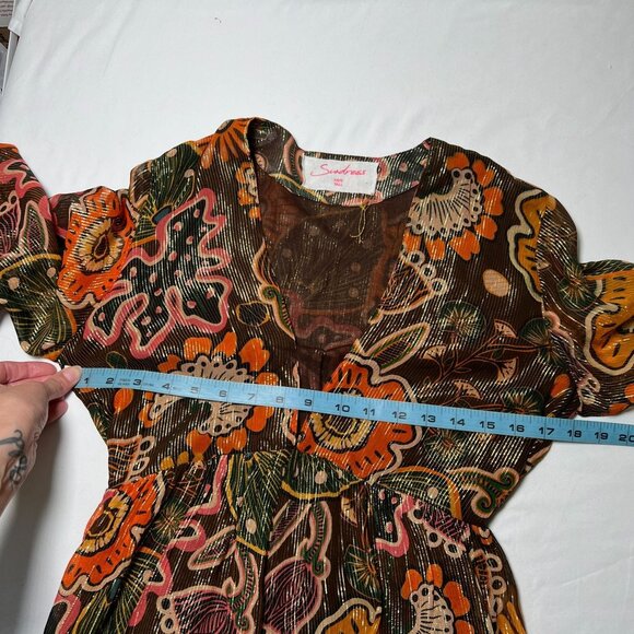 NWOT Sundress REVOLVE Maud Brown Mini Dress Retro Floral Flare Sleeve XS Tall - Picture 8 of 15